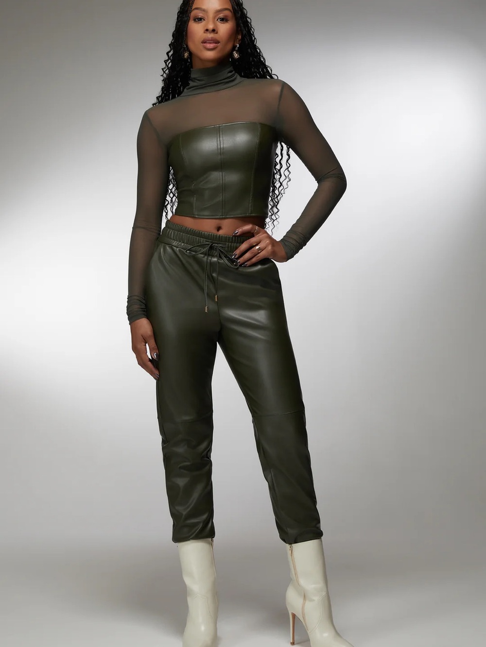 bebe black Faux-Leather Jogger set